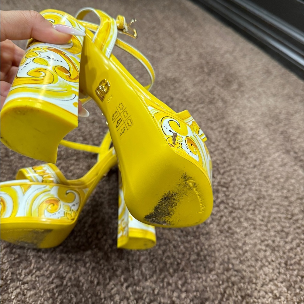 Versace Yellow and White Patterned Platform Sanda… - image 7